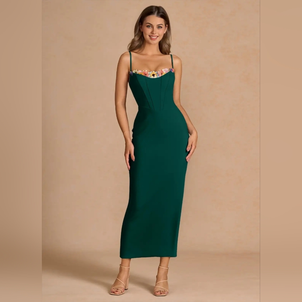 Azazie Liliah Forest Green Maxi Dress Size 6